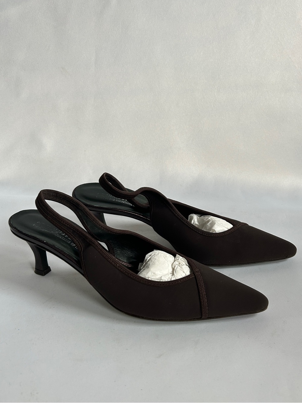 Donald J Pljner Chocolate Brown Stretch Slingback Kitten Heel Shoes